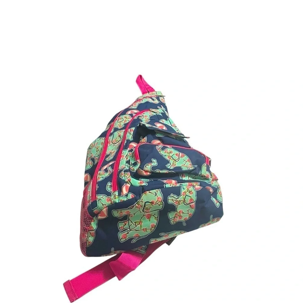 N.Gil Cute Elephant Print Sling Backpack Navy Pink Canvas Crossbody Travel Bag
